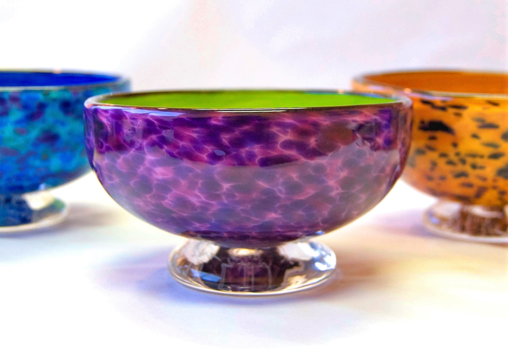 footed bowl with purple interior